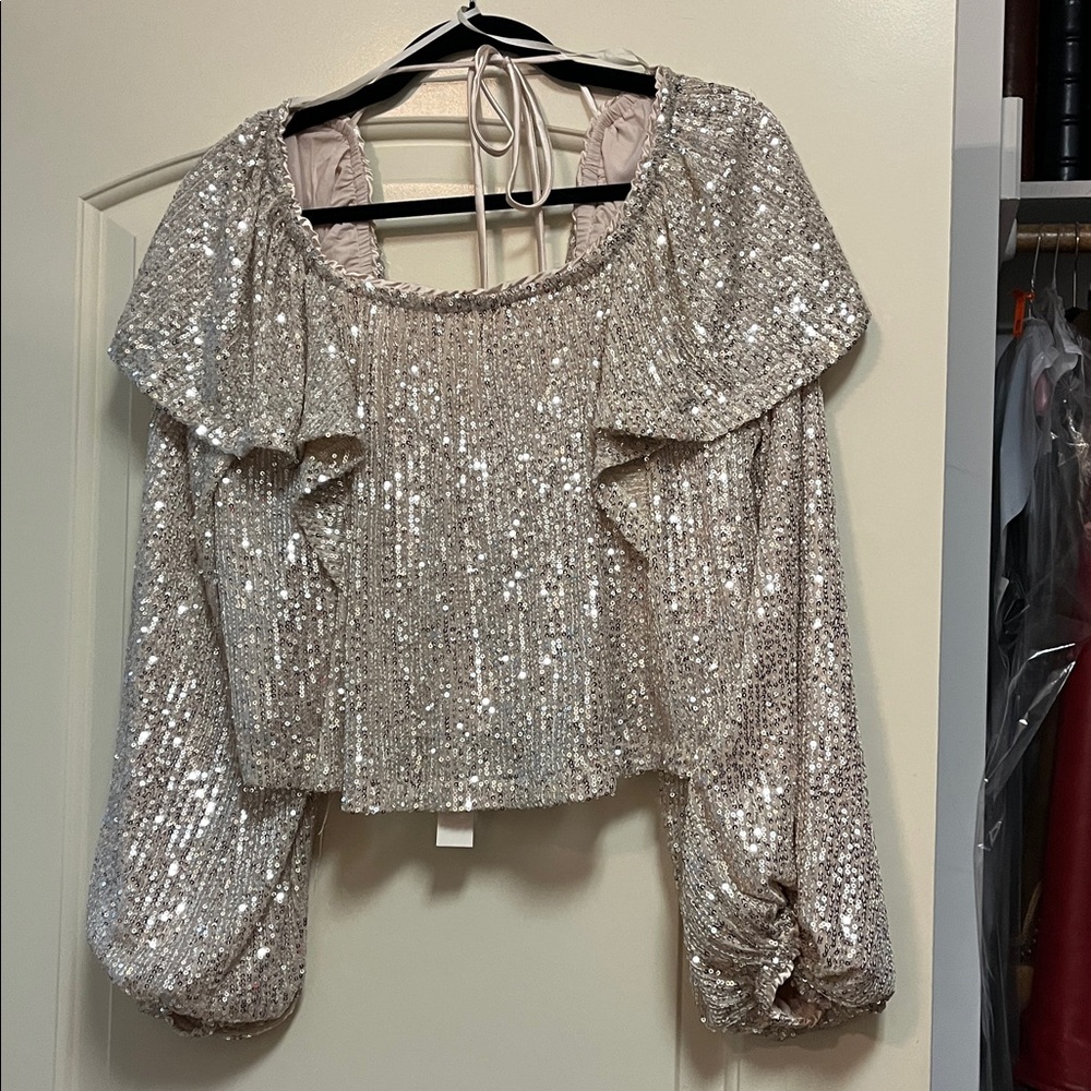 Mustard Seed champagne gold Sequin Blouse NWT
